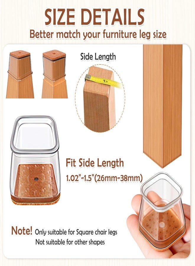CoolShef مجموعة CoolShef المكونة من 16 قطعة من واقيات أرجل الكراسي المصنوعة من السيليكون مع قاعدة من اللباد، واقيات أرضيات مانعة للانزلاق للأرجل المربعة (1.02-1.5 بوصة)، وسادات أثاث للأرضيات الخشبية الصلبة، كراسي الطعام، كراسي البار، كراسي المكتب - Image 2